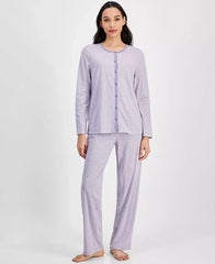 Women's Cotton Printed Button-Front Pajama Set, Exclusively at Macy's-Feeder Stripe