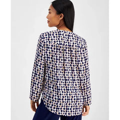 Anne Klein Petite Printed Roll Tab V Neck Tunic, Stylish and Comfortable Top ,Pink Blush Multi