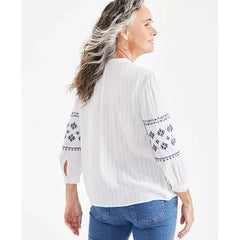 Women's Embroidery Peasant Top, Created for Macy's-Natural