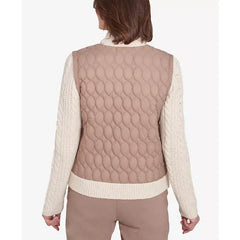 Alfred Dunner Women's Telluride Sweater Trim Quilted Jacket, Fawn