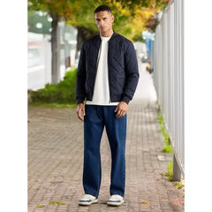 Quilted Zip Through Bomber Jacket - Blue
