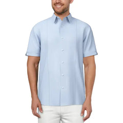 Cafe Luna Men's Short Sleeve Linen Cotton Panel Woven Shirt