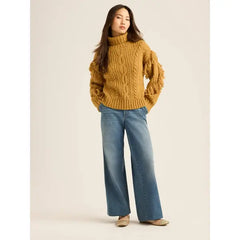 Scoop Women’s and Women's Plus Cable Knit Turtleneck Sweater with Fringe