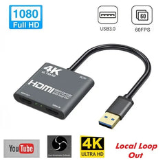 To USB 3.0 Video Capture Card 1080P HD Recorder Game/Video Live Streaming,New Release,Vsgery,gray
