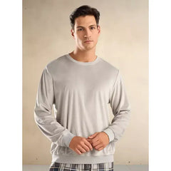 Plain Sweatshirt and Checked Pyjama Set - Gray