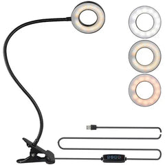 LED Desk Light with Clamp for Video Conference Lighting, Clip on LED Ring Light for Computer Webcam, USB Laptop Light for Zoom Meetings, Reading Light with 3 Color 10 Dimming Level, Black