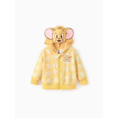 Patpat Tom and Jerry Baby/Toddler 1pc 3D Character Embroidered Hooded Paw/Cheese Allover Print Jacket yellow