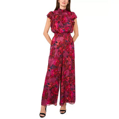 Women's Floral Smocked-Trim Flutter-Sleeve Jumpsuit,Created by Macy's-Magents