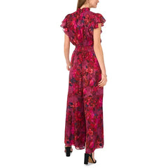 Women's Floral Smocked-Trim Flutter-Sleeve Jumpsuit,Created by Macy's-Magents