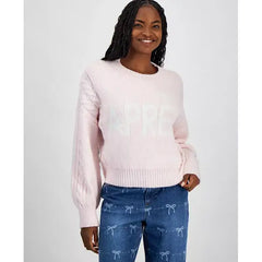 Women's Cable-Knit-Detail Graphic Sweater, Exclusively at Macy's-Pijnk polish