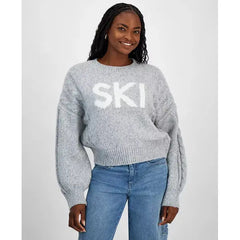 Women's Cable-Knit-Detail Graphic Sweater, Exclusively at Macy's-Gray