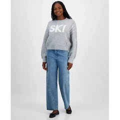 Women's Cable-Knit-Detail Graphic Sweater, Exclusively at Macy's-Gray