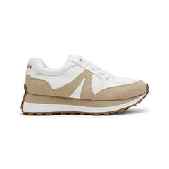 Anne Klein Womens Stellar Lace Up Jogger Platform Sneakers, Comfortable Trendy Everyday Footwear, White Tan