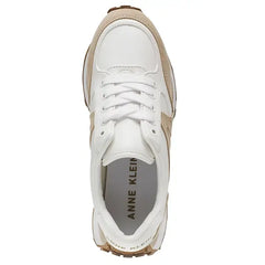 Anne Klein Womens Stellar Lace Up Jogger Platform Sneakers, Comfortable Trendy Everyday Footwear, White Tan
