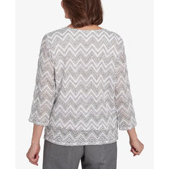 Alfred Dunner Petite Copenhagen Spliced Crew Neck Wavy Stripe Top, Grey Multi