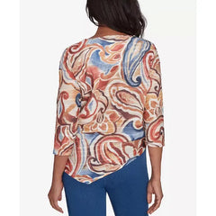 Alfred Dunner Petite Harvest Moon Watercolor Paisley Crew Neck Top, Neutral Multi
