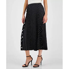 Women's Mixed-Print Pull-On Pleated Midi Skirt,Created by Macy's-Anne Black