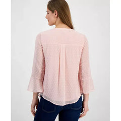 Women's Textured Pintuck Ruffle Sleeve Top, Regular & Petite, Created for Macy's-Think pink