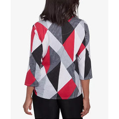 Alfred Dunner Petite Key Items Stained Glass Print Crew Neck Top, Multi