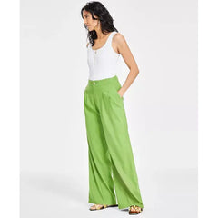Women's Pleated Wide-Leg Pants, Exclusively at Macy's-Cactus gre