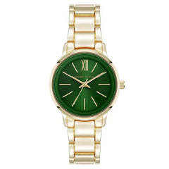 Anne Klein Womens Quartz Minimalist Green and Gold Tone Watch, Elegant Modern Design, 32mm