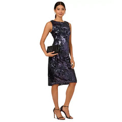 Adrianna Papell Womens Sleeveless Sequin Dress for Evening and Special Occasions, Navy