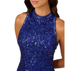 Adrianna Papell Womens Sequined Fringe Sheath Dress for Elegant Party or Evening Outfit ,Ultra Blue