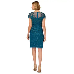 Adrianna Papell Womens Beaded Sheath Dress, Elegant Formal Party Outfit, Teal Sapphire , Size 4