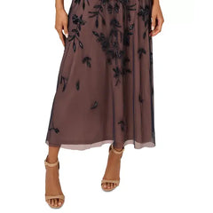 Adrianna Papell Women's Beaded Mesh Midi Dress, Perfect for Elegant Occasions ,Navy/Rosegold , Size 2