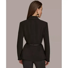 Women's Belted Asymmetric-Hem Jacket,created by Macy's-Black