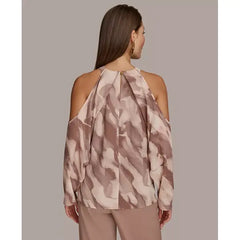 Women's Long Sleeve Printed Cold-Shoulder Top Macy's-Mink milt