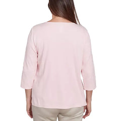 Alfred Dunner Petite Coming Up Roses 3/4-Sleeve Floral Top, Rose , Size PM