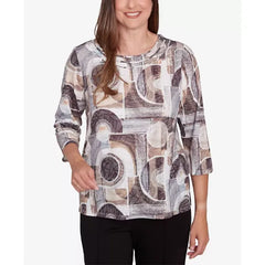 Alfred Dunner Petite Geometric Patch Print Top, Neutral Multi