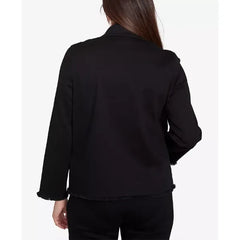 Alfred Dunner Petite Floral Embroidered Denim Jacket, Black, Size PS