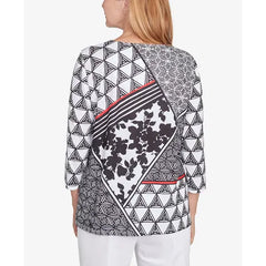 Alfred Dunner Petite Textured Patchwork Top, Black/White