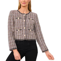 Women's Collarless Patch Pocket Tweed Jacket,Created by Macy's-Rich Black