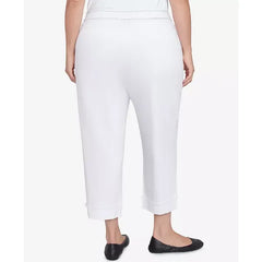 Alfred Dunner Plus Size Wild at Heart Floral Embroidered Cuffed Ankle Jean, White