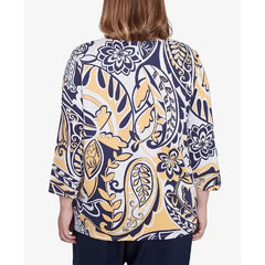 Alfred Dunner Plus Size Block Island Dramatic Paisley Crew Neck Top, Multi Yellow , Size 1X