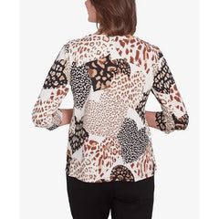 Alfred Dunner Women's Romancing the Stone Animal Print Hearts Top, Neutral Multi , Size Medium