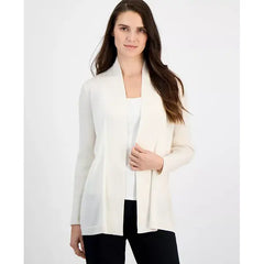 Anne Klein Womens Sonoma Rib Trim Open Front Cardigan, Soft Comfortable Layering Piece