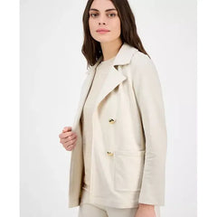 Anne Klein Women's Luxe French Terry Relaxed Fit Blazer, Stylish Comfortable Casual Jacket, Soft Latte