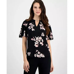 Anne Klein Womens Printed Short Bell Sleeve Blouse, Stylish Lightweight Top for Work or Weekend