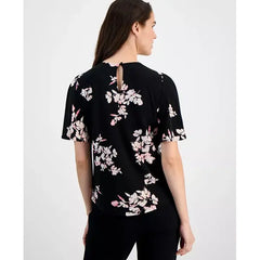 Anne Klein Womens Printed Short Bell Sleeve Blouse, Stylish Lightweight Top for Work or Weekend