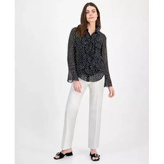 Anne Klein Womens Ruffled Polka Dot Shirt Stylish, Casual Top with Feminine Detail, Anne Black