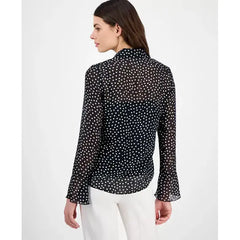 Anne Klein Petite Ruffled Bell Sleeve Dot Print Blouse, Elegant Feminine Top for Office or Casual Wear
