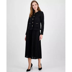 Anne Klein Womens Lace Button Front Patch Pocket Jacket, Elegant Lightweight Layer, Anne Black