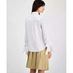 Anne Klein Womens Ruffle Bow Cuff Shirt, Elegant and Feminine Blouse, Bright White