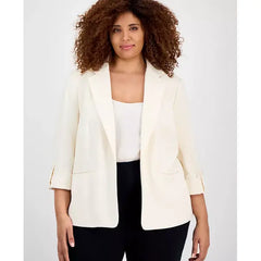 Anne Klein Plus Size 3/4 Sleeve Open Front Blazer, Elegant and Comfortable Layering, Anne White, Size 3X