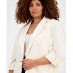 Anne Klein Plus Size 3/4 Sleeve Open Front Blazer, Elegant and Comfortable Layering, Anne White, Size 3X