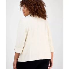 Anne Klein Plus Size 3/4 Sleeve Open Front Blazer, Elegant and Comfortable Layering, Anne White, Size 3X